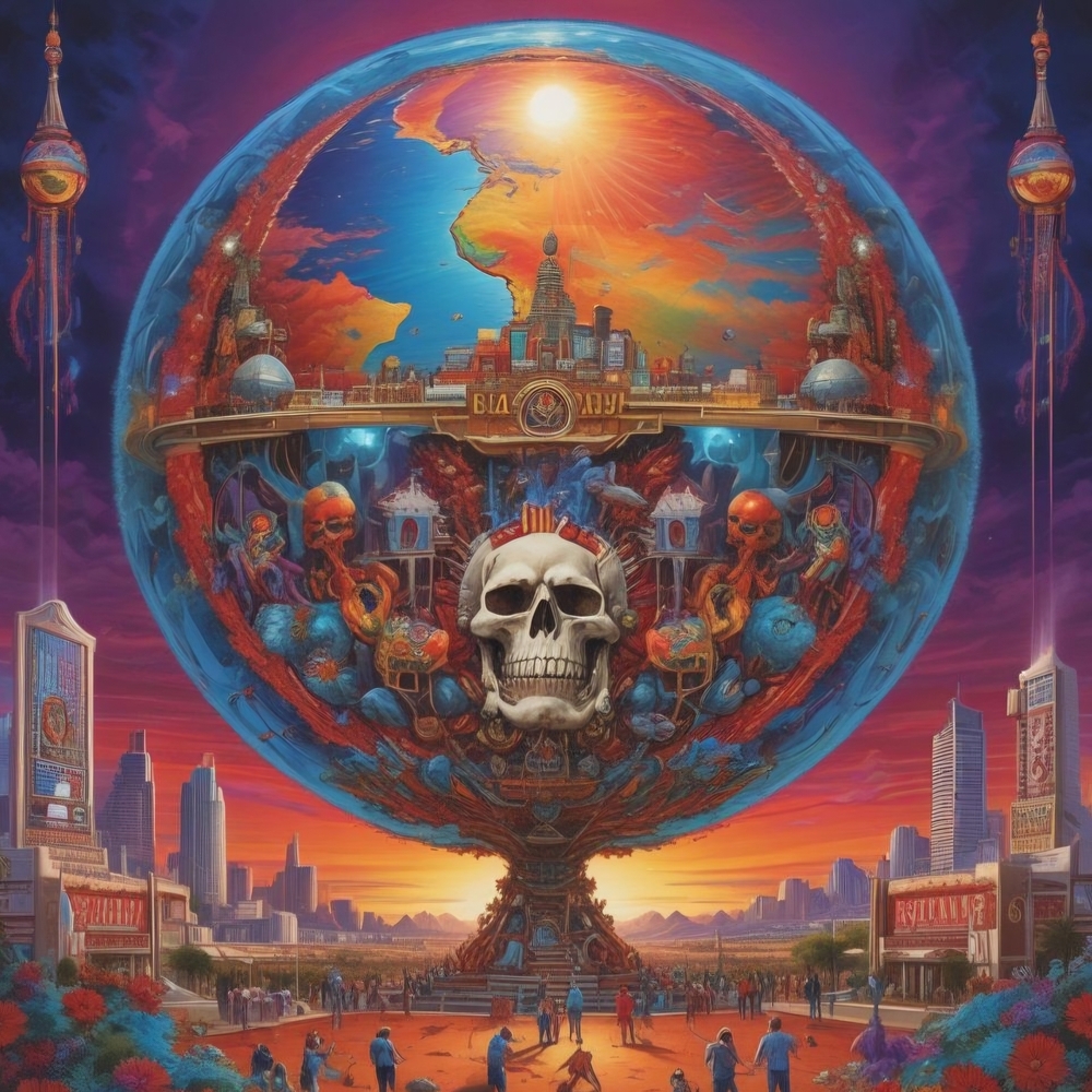 Vibrant Skull Cityscape Art Print
